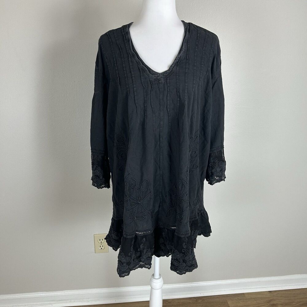 Gretty Zueger VTG Whimsygoth Embellished Long Duster Coatigan Ruffle Lace 3X